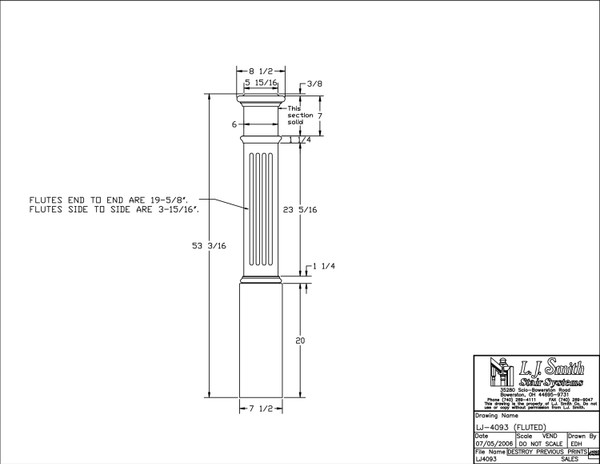 LJ-4093-P Fluted Panel Box Newel