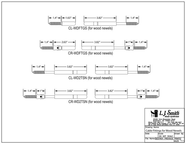 CL-WD2TSN-SS Level Cable 2 Tensioner Fitting Pair for Wood Newel