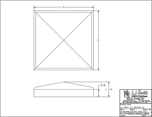 LJ-9001-7-HM Box Newel Chamfered Top Plate