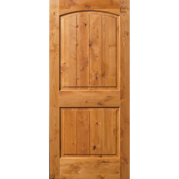 1-3/8-in. 2 Panel Arch Top V Grooved Knotty Alder 2'4" x 6'8" Door