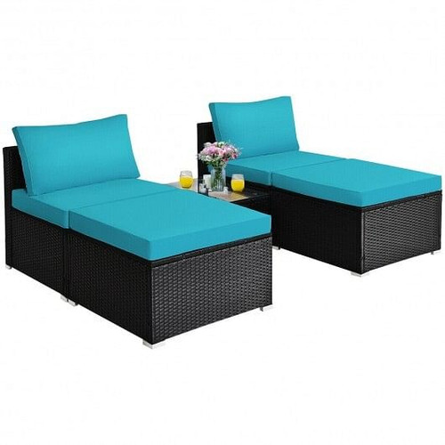 5 Pieces Patio Rattan Furniture Set with Cushioned Armless Sofa-White B593-HW66745+