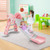3-in-1 Folding Slide Playset with Basketball Hoop and Small Basketball-Pink - Color: Pink
