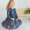 Yo Baby Shimmery Tiered L/S Dress - Navy Metallic Stripe