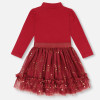 Deux Par Deux             Holiday Mockneck Dress w/Glittering Tulle Skirt - Rumba Red