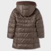 Mayoral   Hooded Long Puffer Coat w/Faux Fur Trim - Mocha