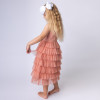 Yo Baby    Smocked Bodice Tulle Tiered Dress - Pink