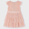 Mayoral              Flutter Sleeve Tulle Tiered Ruffle Dress w/Sash - Pink