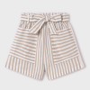 Mayoral              Stripe Shorts w/Front Pockets & Bow Sash - Tan/White