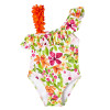 Mayoral              Tropical Flowers Asymmetric Ruffled 1pc Swimsuit - Multi