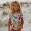 Oopsie Daisy          Tropical Flower 2pc Short-Sleeve Rashguard Ruffle Swimsuit