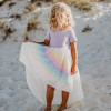 Oopsie Daisy          Hi-Lo Short-Sleeve Sundress - Lavender Pastel Rainbow - size 2