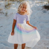 Oopsie Daisy          Hi-Lo Short-Sleeve Sundress - Lavender Pastel Rainbow - size 2