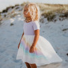 Oopsie Daisy          Hi-Lo Short-Sleeve Sundress - Lavender Pastel Rainbow