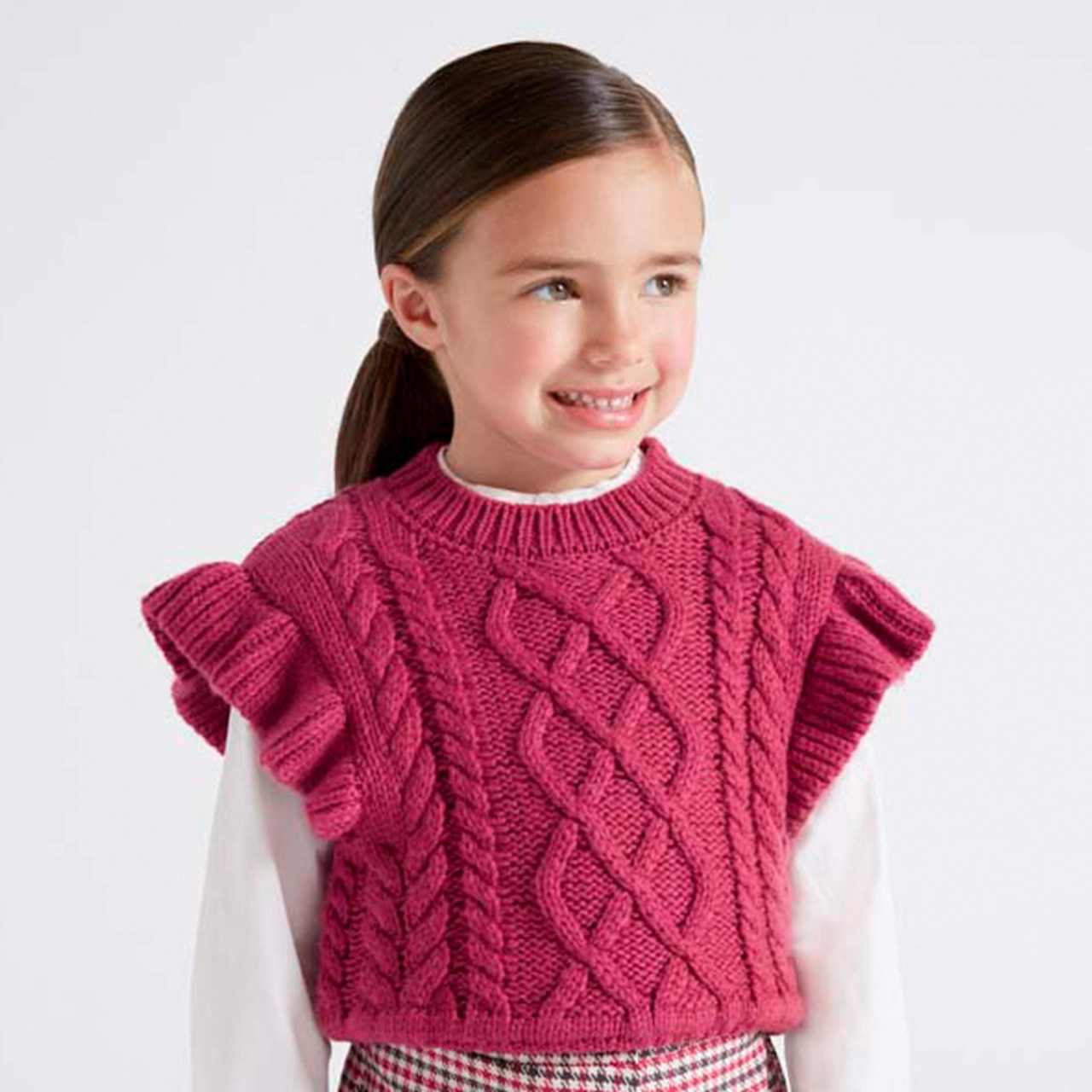 Mayoral Cable Knit Vest w/Flutter Accents - Raspberry - size 7