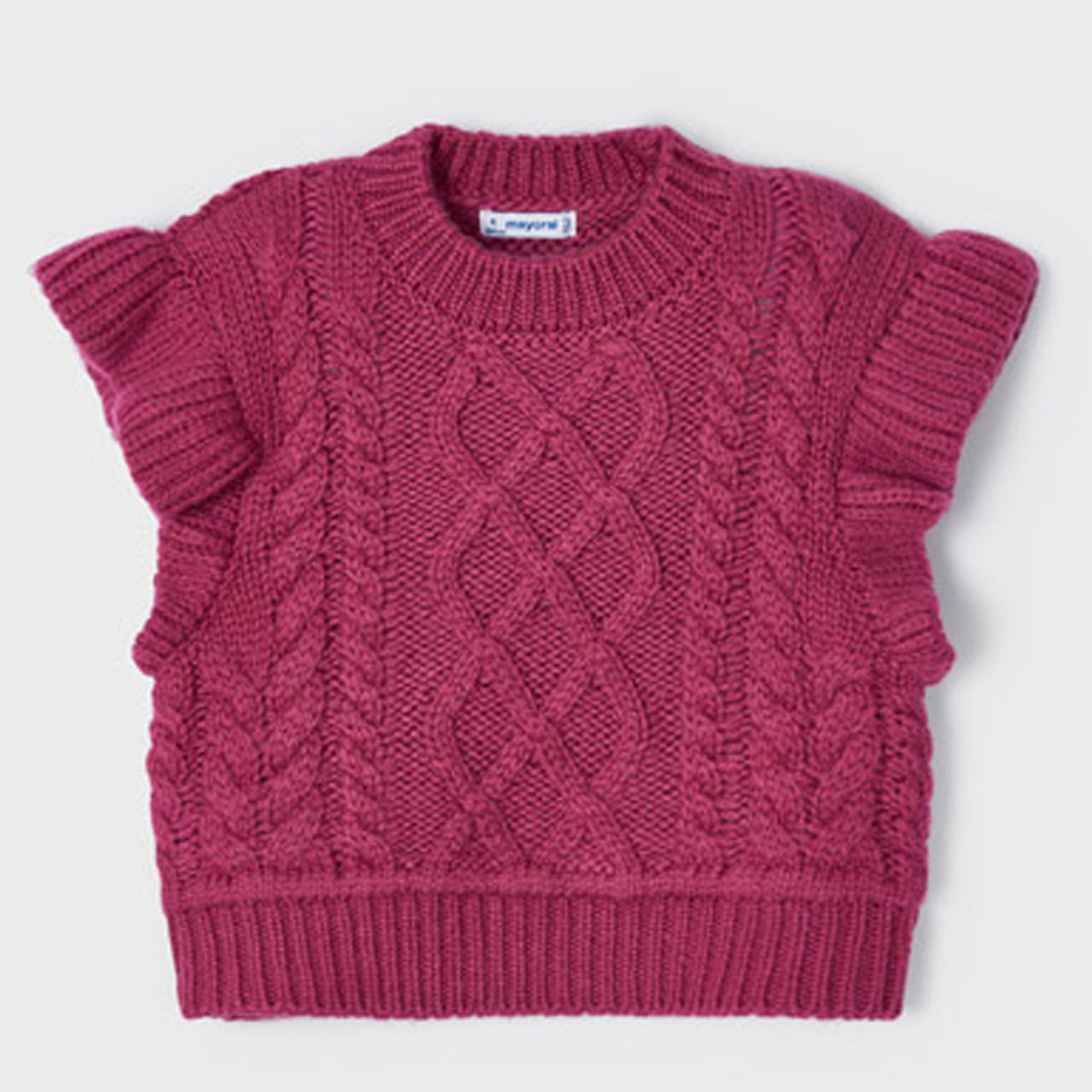 Mayoral - Cable Knit Vest w/Flutter Accents - Raspberry