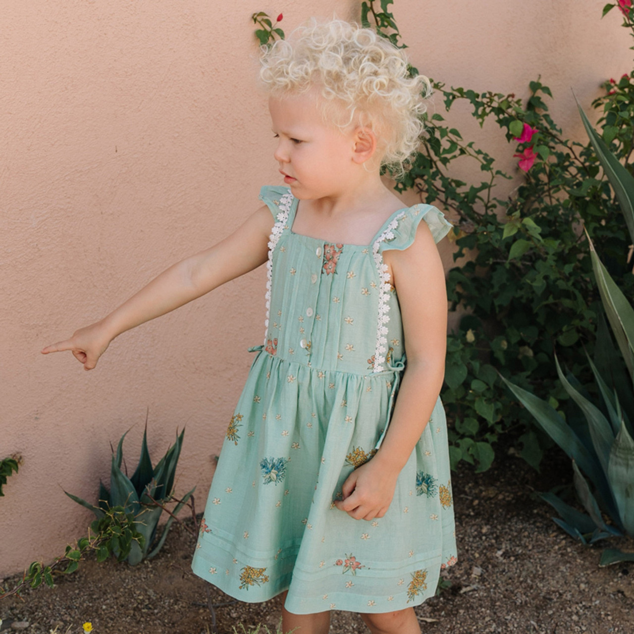 Lali Kids Desert Bloom Pinafore Dress - Minty Green Floral - size 5