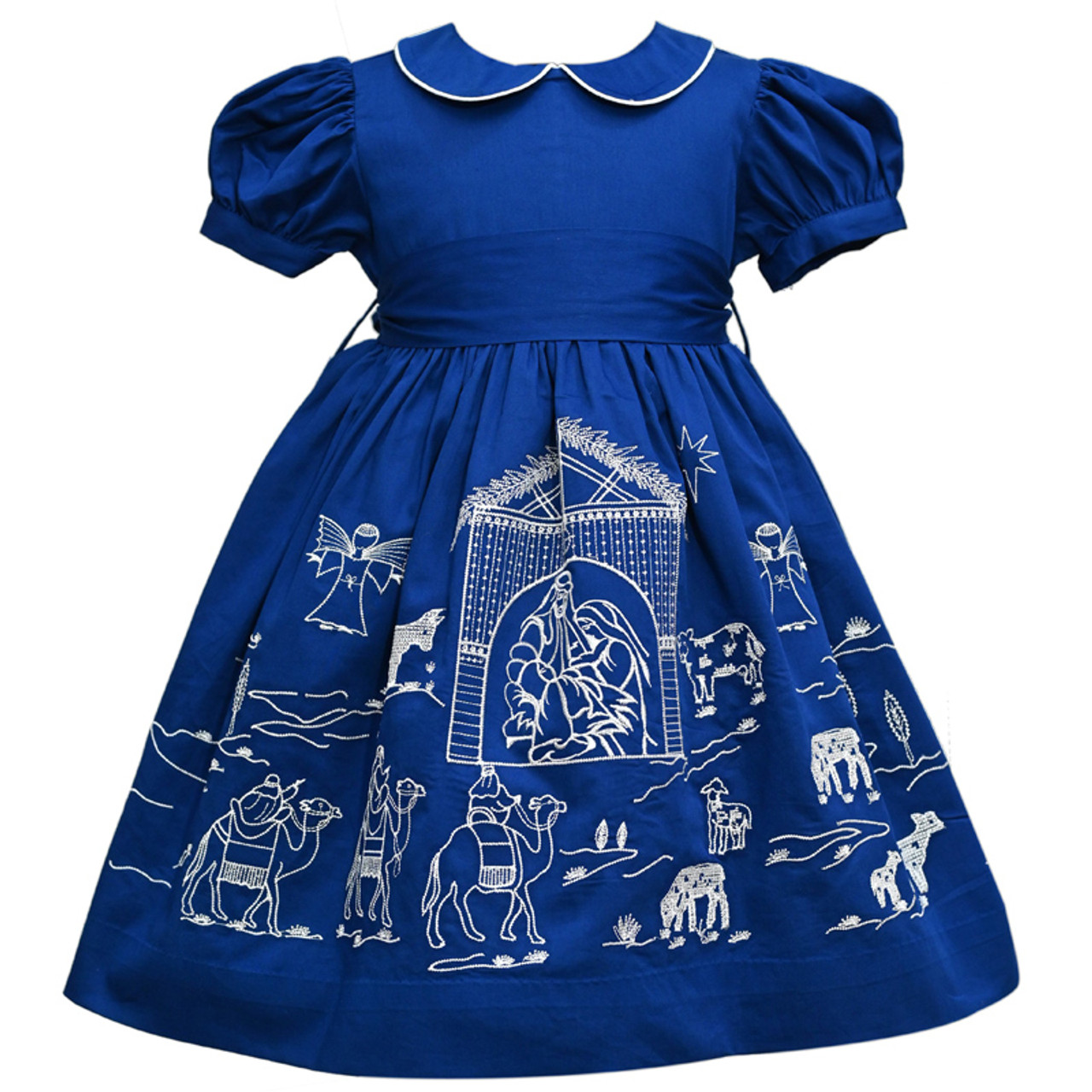 Cotton Kids - Holiday Nativity Scene Embroidered Dress