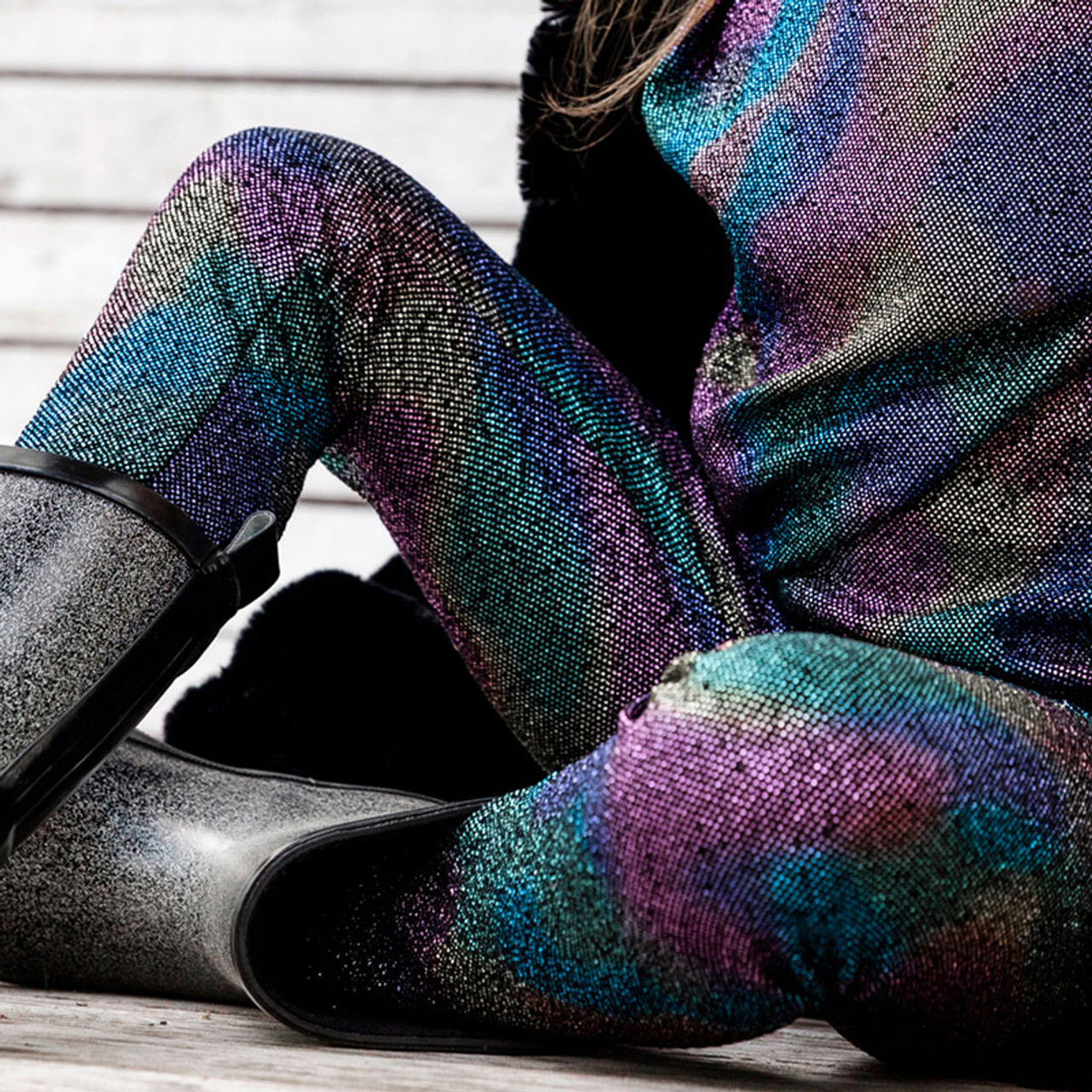 Deux Par Deux Dressed To Shine Metallic Knit Leggings - Rainbow