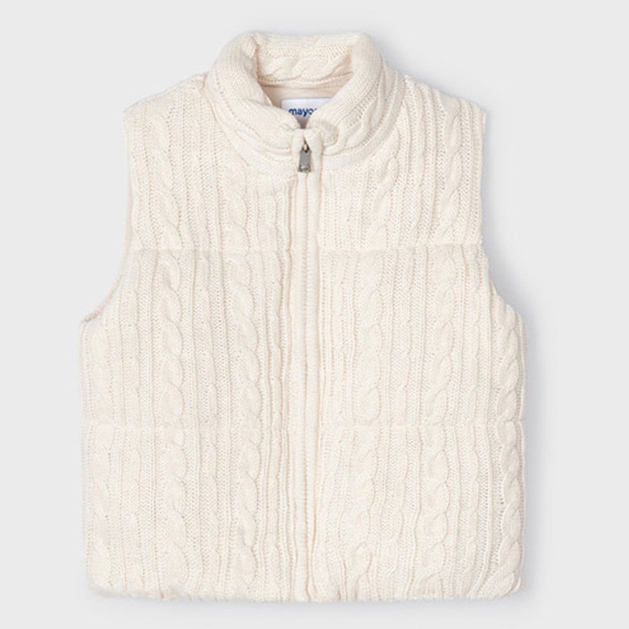 Mayoral - Cable Knit Front Zip Padded Vest - Cream