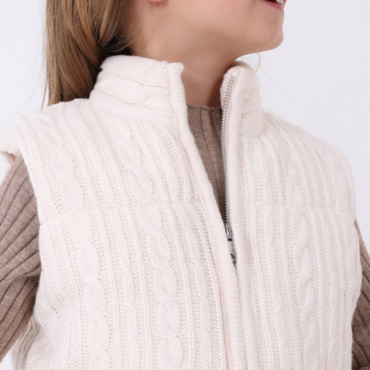 Mayoral - Cable Knit Front Zip Padded Vest - Cream