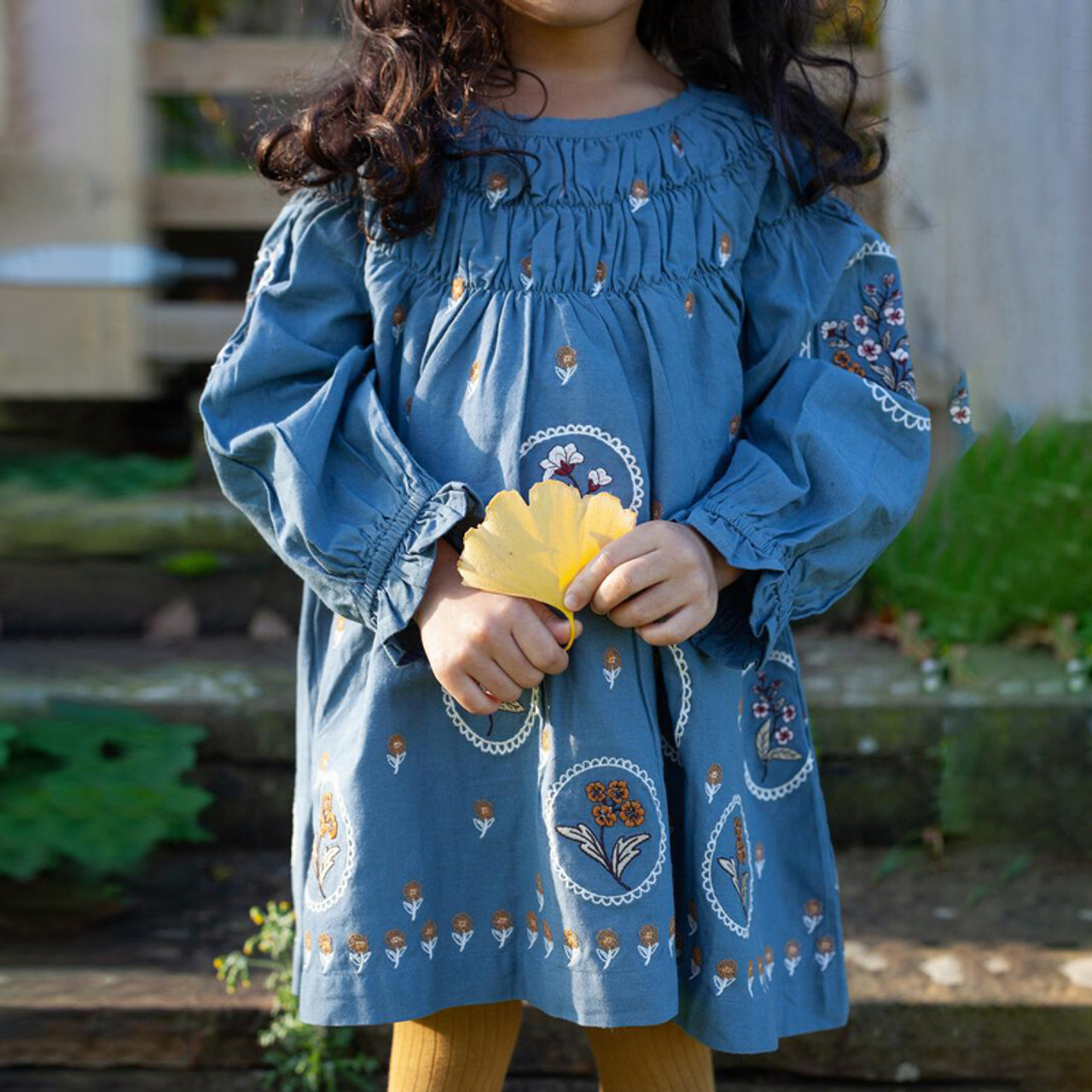 LALi KIDS TULIP DRESS BLUE EMBROIDERY 2y-