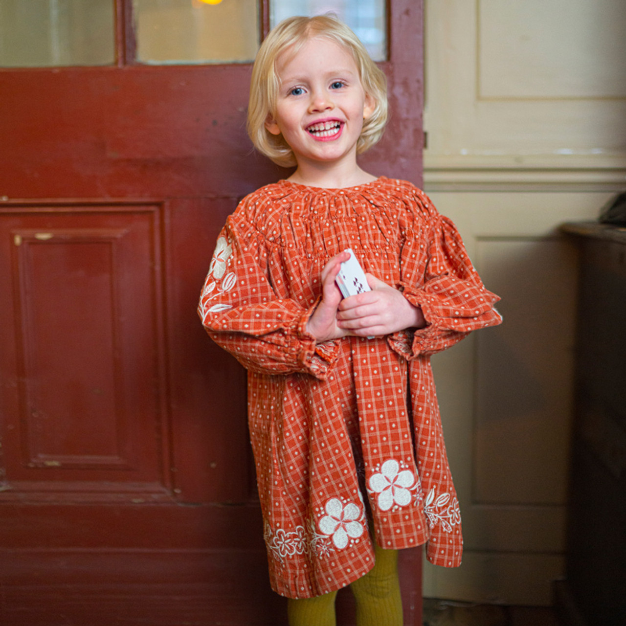 Lali Kids - Floral Embroidered Tulip Dress - Auburn