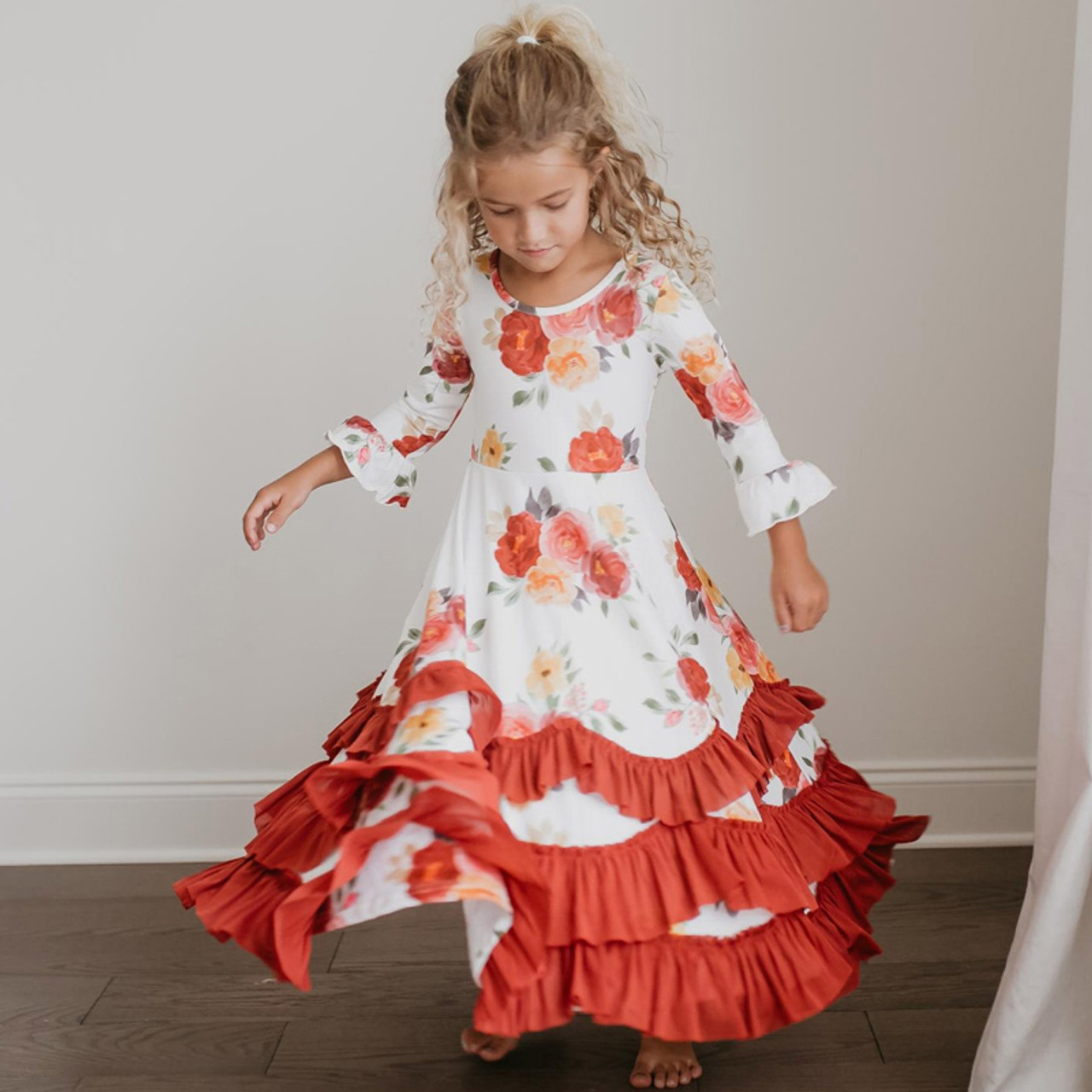 Oopsie Daisy Floral Tiered Maxi Twirl Dress - Autumn Floral