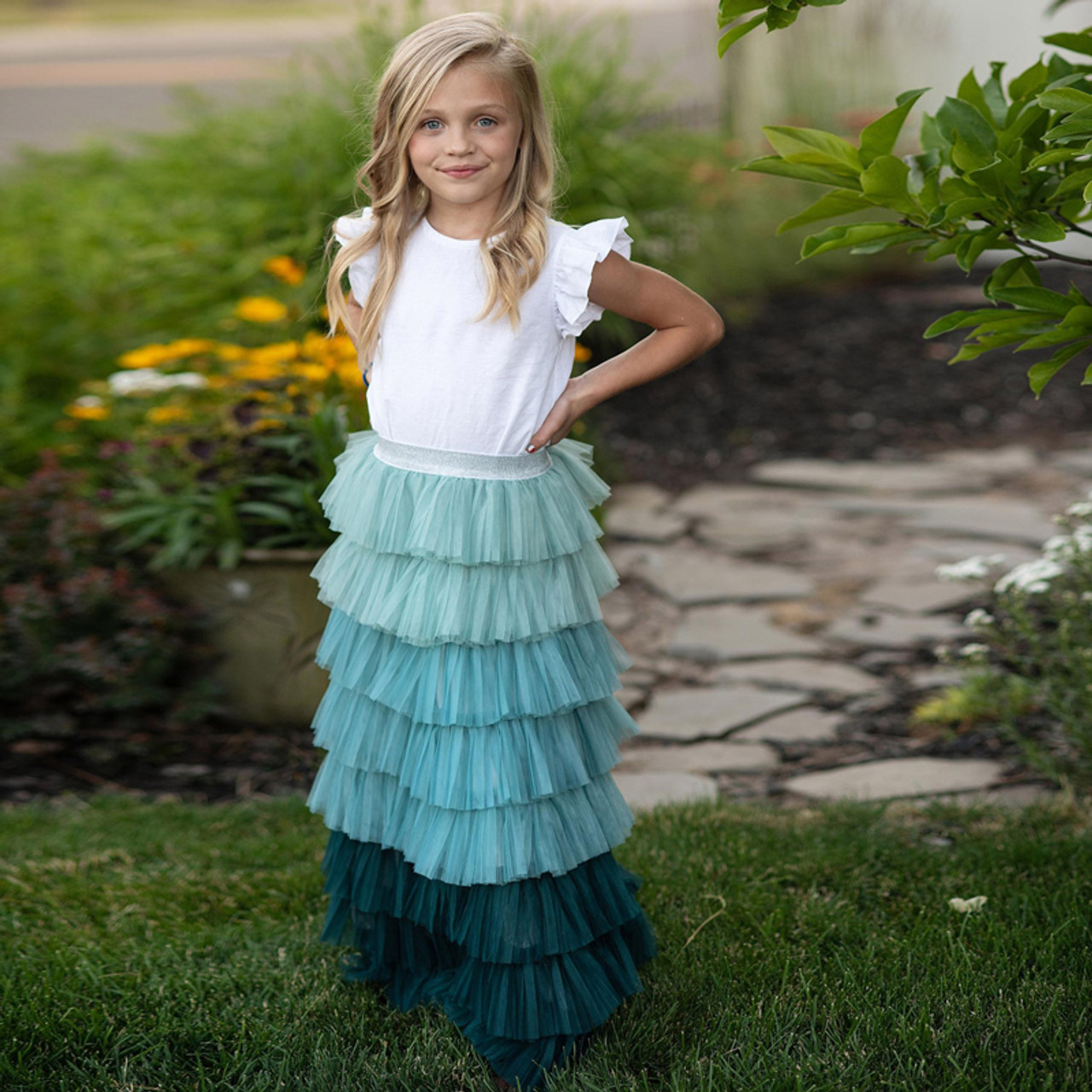 Oopsie Daisy Fancy Party Ombre Tiered Tulle Skirt - Teal