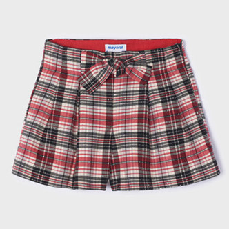 Mayoral   Beaded Plaid Shorts w/Bow Accent - Raspberry Mix
