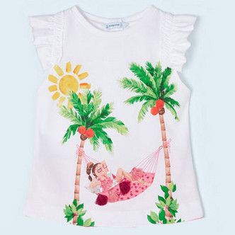 Mayoral     Beach Babe Flutter Sleeve S/S Tee w/Back Cut-Out - White
