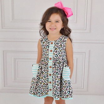 Swoon Baby by Serendipity     Rainbow Leopard Prim Bow Pocket Dress **PRE-ORDER**