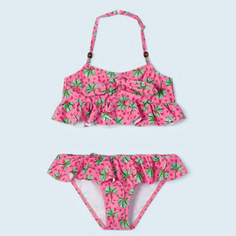 Mayoral     Tropical Paradise Halter Ruffled 2pc Bikini Swimsuit - Peony Pink