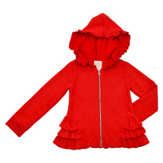 Lemon Loves Lime Ruffle Hoodie Jacket - True Red