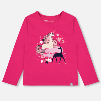 Deux Par Deux            In Love With Unicorns Cactus Flower Unicorn Printed Tee - Hot Pink