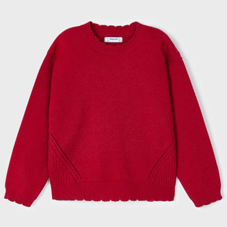 Mayoral       Essential Crewneck Sweater w/Scalloped Accents - Red
