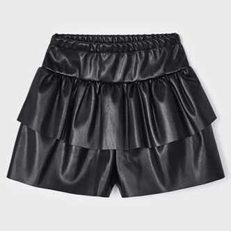 Mayoral   Faux Leather Ruffle Tiered Skort - Black - size 8