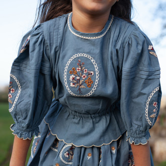 Lali Kids - Floral Embroidered Tulip Dress - Moonlight