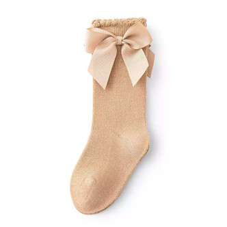 Be Girl Clothing Bow Happy Knee Socks - Taupe