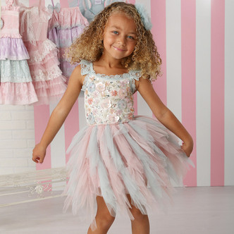 Ooh La La Couture Fleur Emma Dress - Sky / Pink