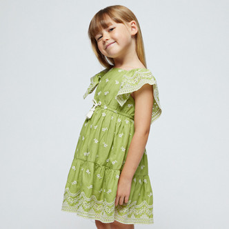Mayoral              Eyelet Flutter Sleeve Tiered Sundress w/Bow  Accent - Apple