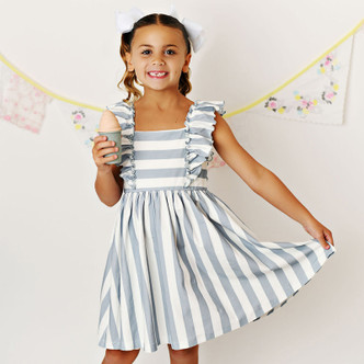 Serendipity Clothing   Stripe Bella Dress - Dusty Blue