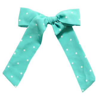 Be Girl Clothing      Eat Cake Long Tail  Bow - Teal Dots