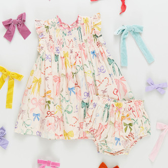 Pink Chicken         Stevie 2pc Dress Set - Watercolor Bows