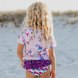 Oopsie Daisy          Mermaid 2pc Short-Sleeve Rashguard Ruffle Swimsuit