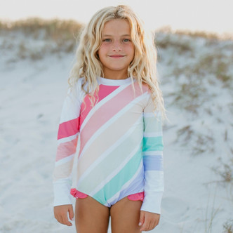 Oopsie Daisy          Pastel Rainbow 1pc Long-Sleeve Rashguard Swimsuit