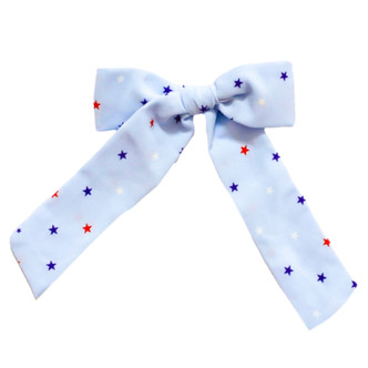 Be Girl Clothing                   Stars & Stripes Long Tail Bow - Light Blue Star - size One Size