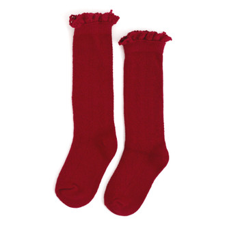 Little Stocking Co Fancy Lace Top Knee High Socks - Cherry Red