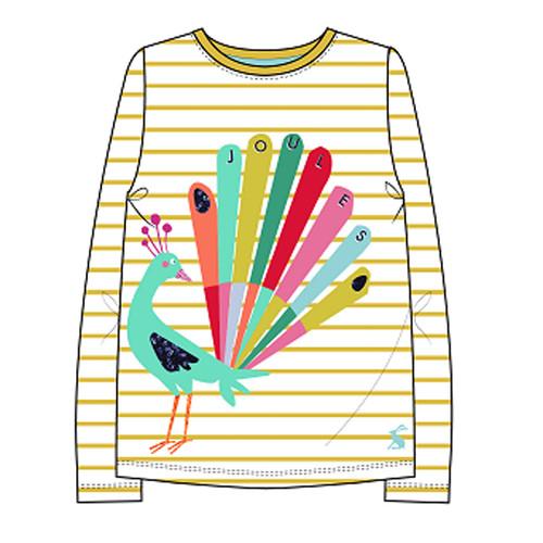 Joules    Ava Applique Knit L/S Tee - Peacock Yellow Stripe