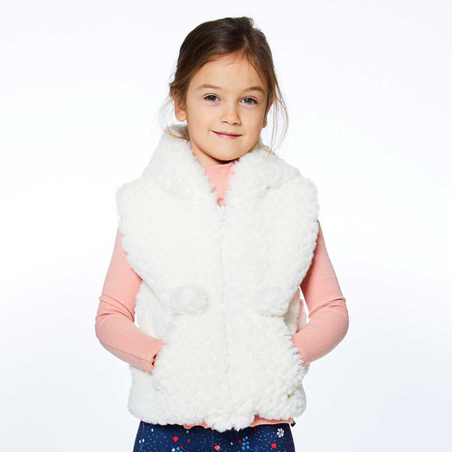 Deux Par Deux        The Cute Weasel Faux Fur Hooded Vest w/Pom Poms - Off White - size 4/5