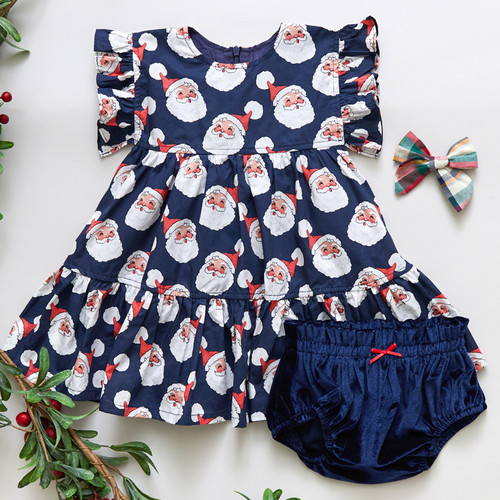 Pink Chicken  Holiday Kit 2pc Dress Set - Navy Santas - size 6-12M